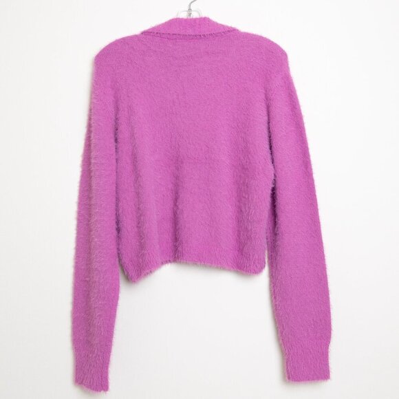 John + Jenn Clarke Polo Knit Sweater Fuzzy Petal Pink Boxy Cropped - Picture 3 of 15